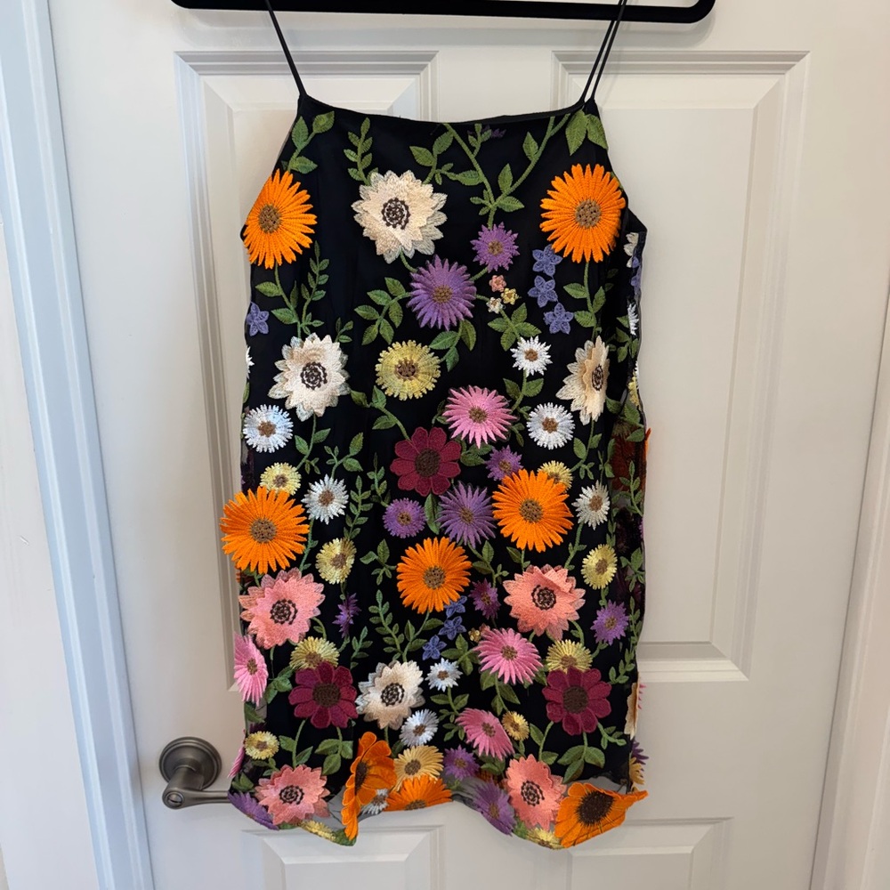Storia Floral Embroidered Mini Dress - Black, Orange, Pink, Purple